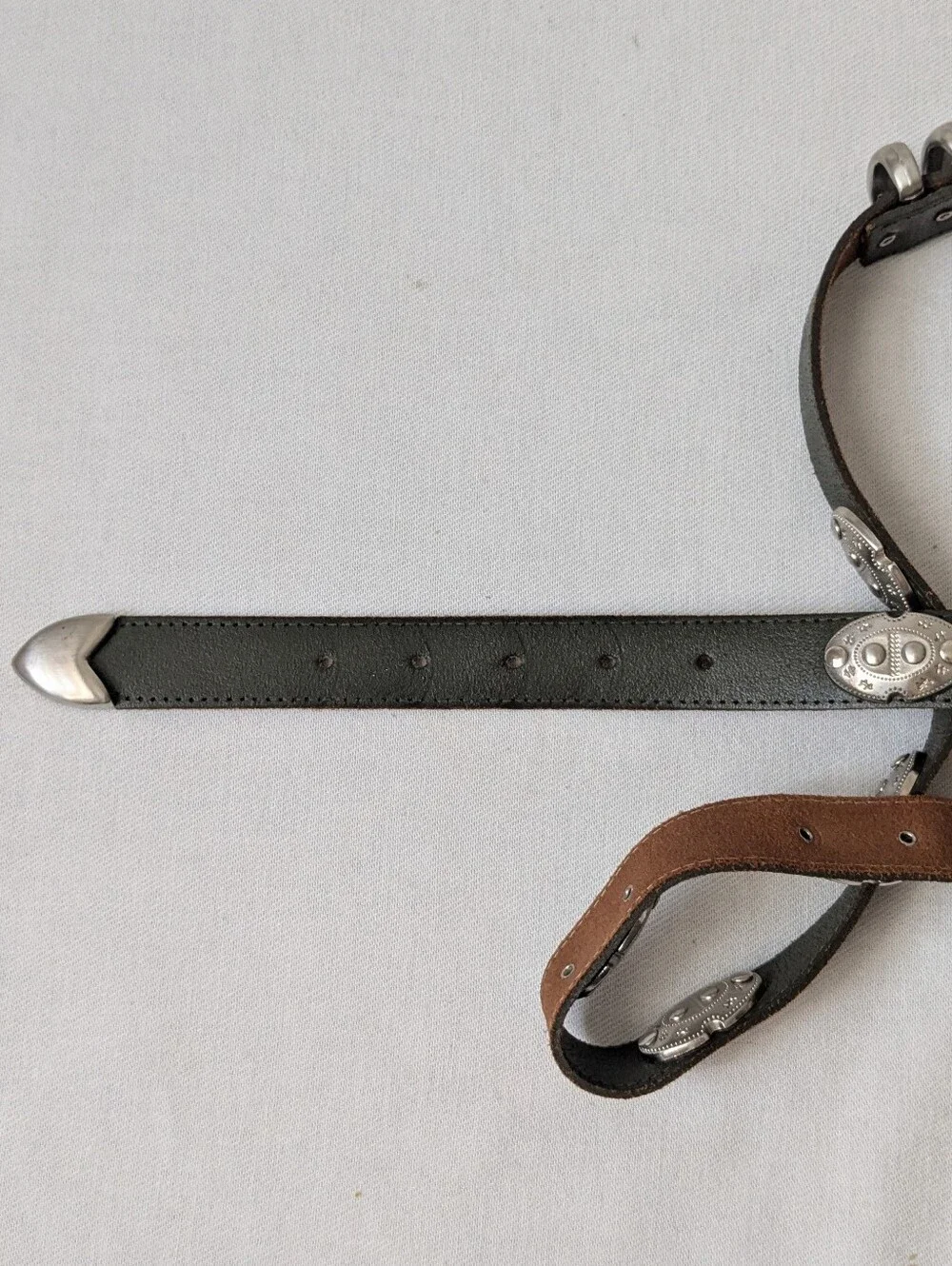 Axcess Dark Green Genuine Leather Belt Western-Style Silver Conchos